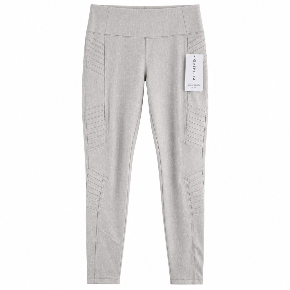 Athleta Delancey Textured Moto Tight Gray High Rise Leggings L NWT